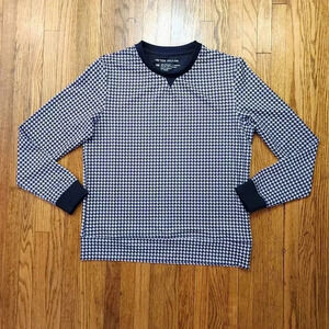 Peter Millar Navy and White Houndstooth Pullover Sweatshirt